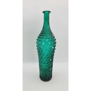 Vintage MCM Empoli Italy Diamond Point Pineapple Emerald Green Bottle No Stopper